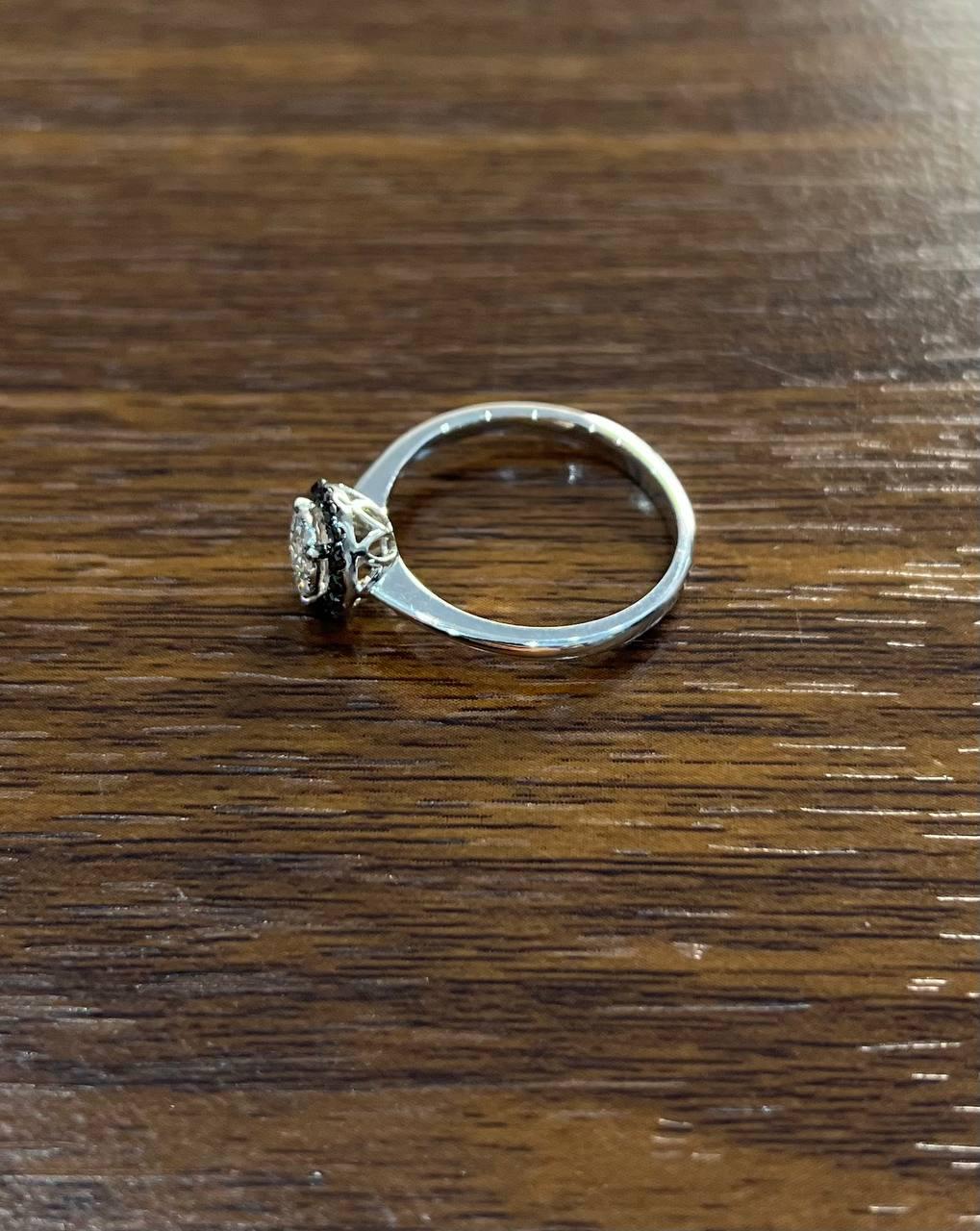 Diamonds Pave Set Round Cluster Black Diamond Halo 14K White Gold Statement Ring
