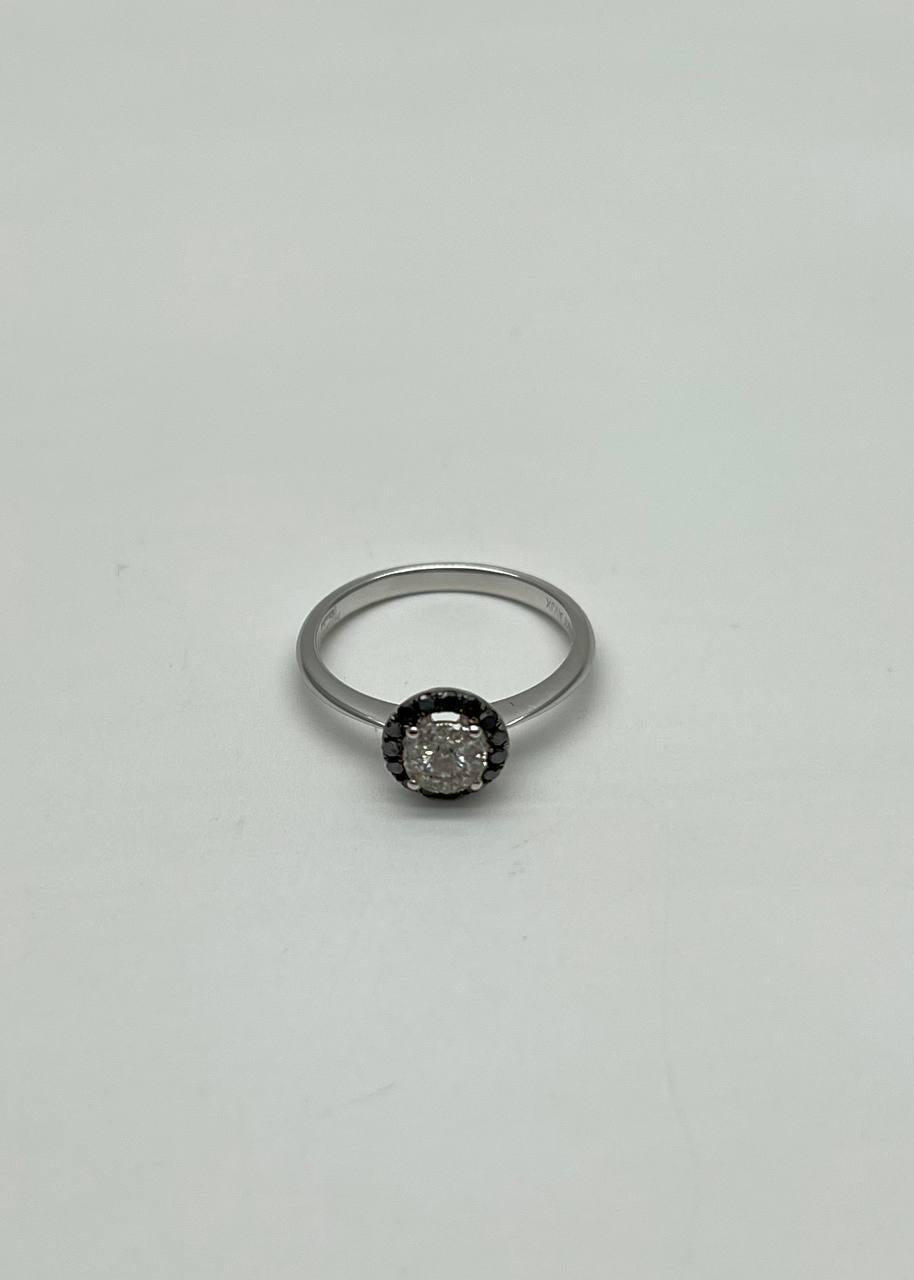 Diamonds Pave Set Round Cluster Black Diamond Halo 14K White Gold Statement Ring