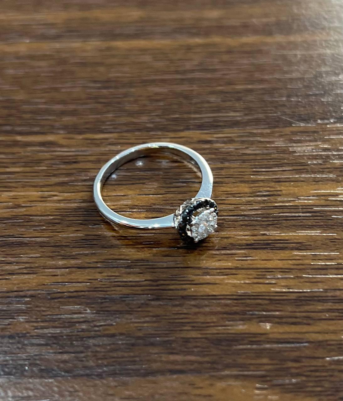 Diamonds Pave Set Round Cluster Black Diamond Halo 14K White Gold Statement Ring
