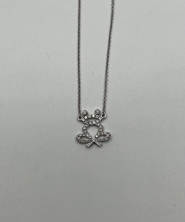 Frog Symbol Diamonds Halo Motif 18K Karat White Gold Pendant Chain Necklace