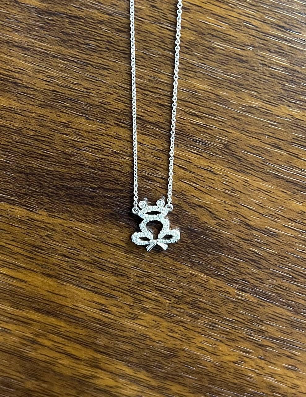 Frog Symbol Diamonds Halo Motif 18K Karat White Gold Pendant Chain Necklace