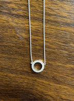 Diamond Round Circle Symbol Motif 18K White Gold Pendant Chain Necklace