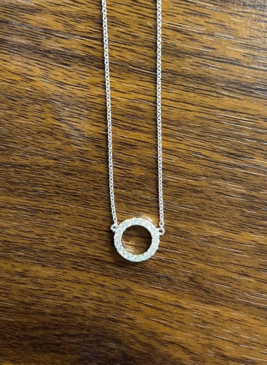 Diamond Round Circle Symbol Motif 18K White Gold Pendant Chain Necklace