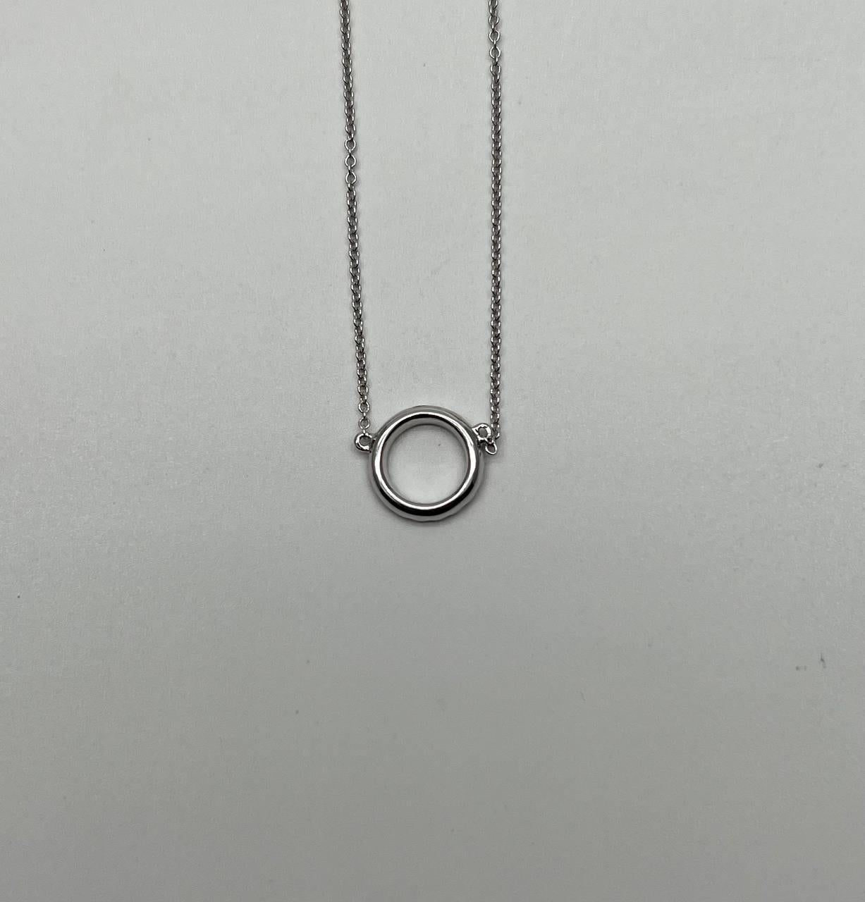 Diamond Round Circle Symbol Motif 18K White Gold Pendant Chain Necklace