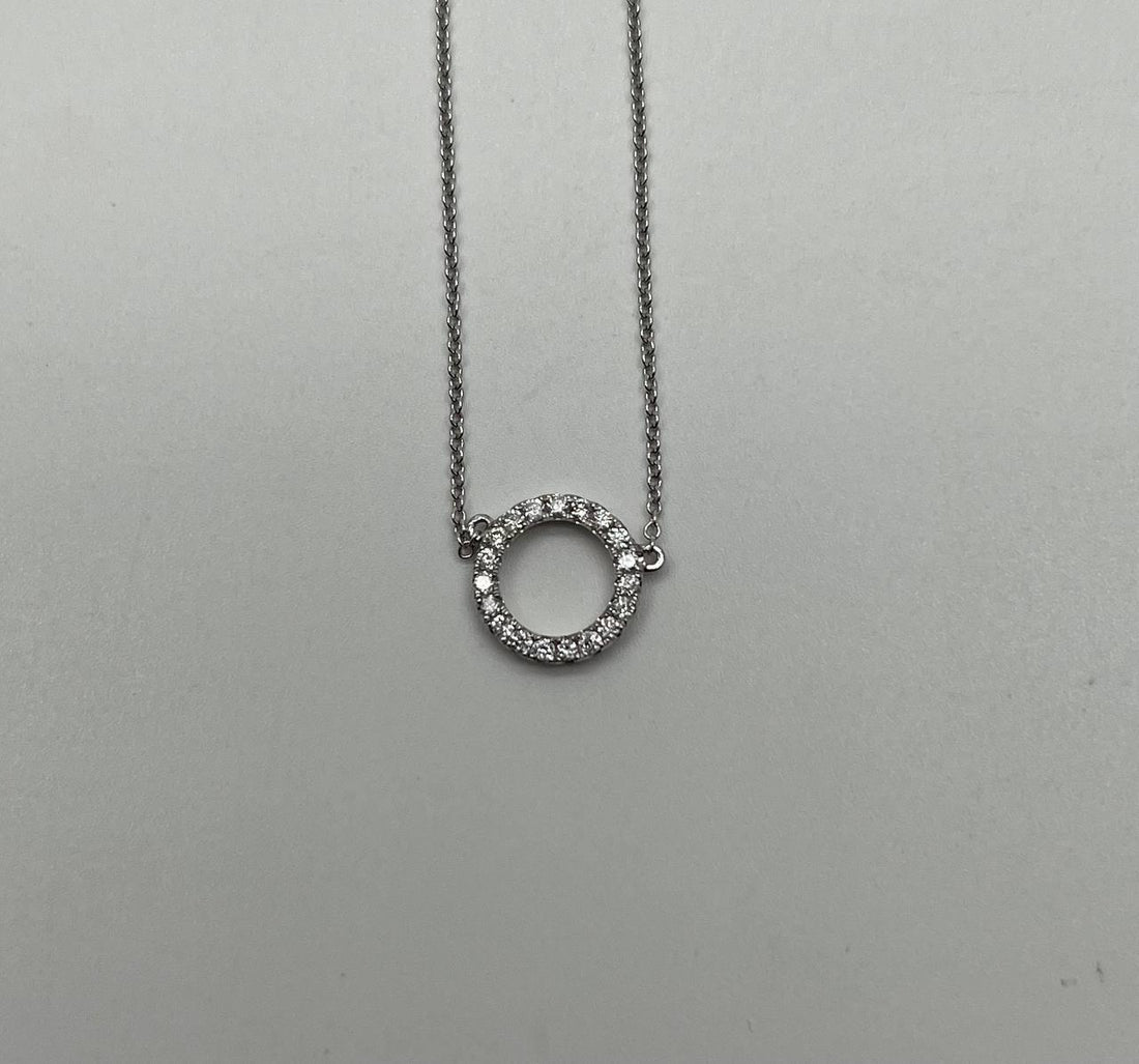 Diamond Round Circle Symbol Motif 18K White Gold Pendant Chain Necklace