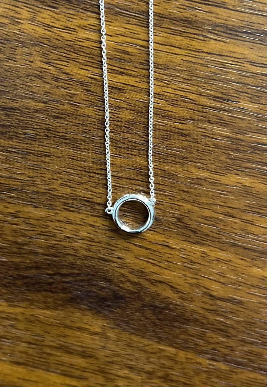 Diamond Round Circle Symbol Motif 18K White Gold Pendant Chain Necklace