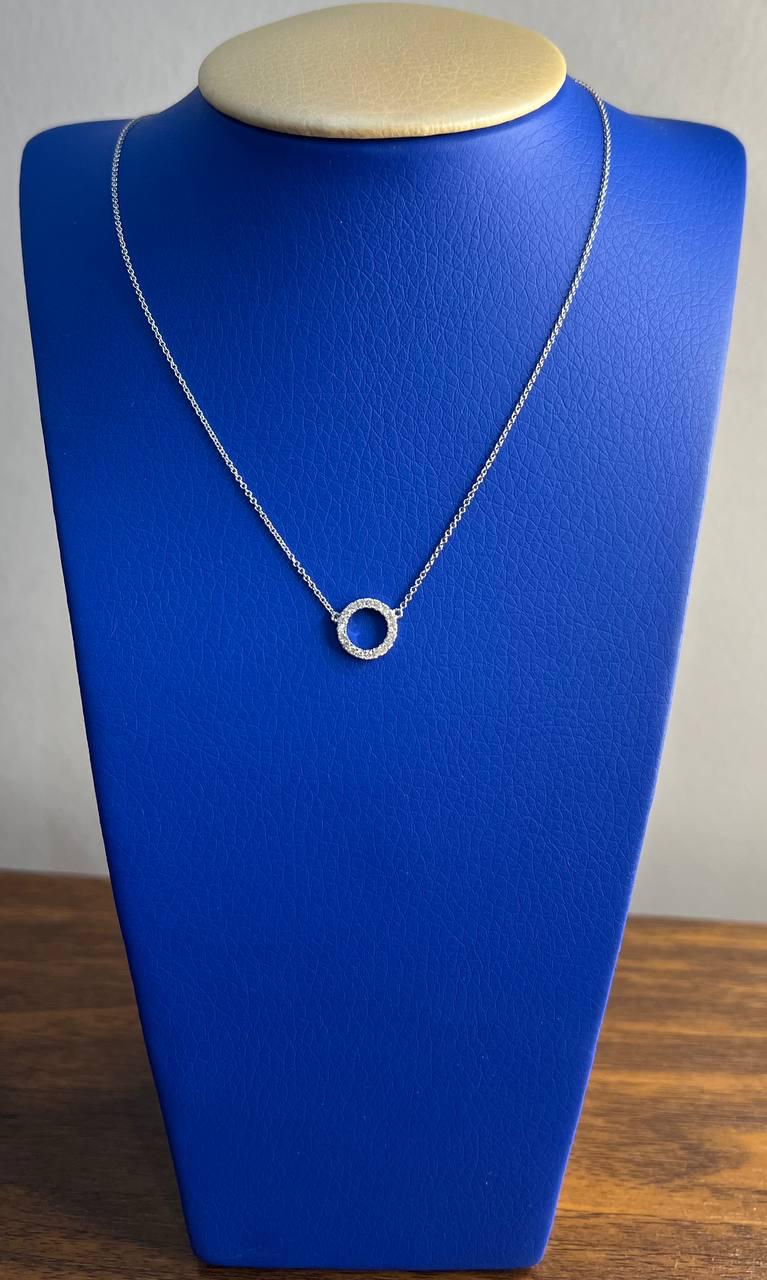Diamond Round Circle Symbol Motif 18K White Gold Pendant Chain Necklace