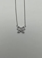 Butterfly Pave Set Diamonds Halo Motif 18K White Gold Pendant Chain Necklace