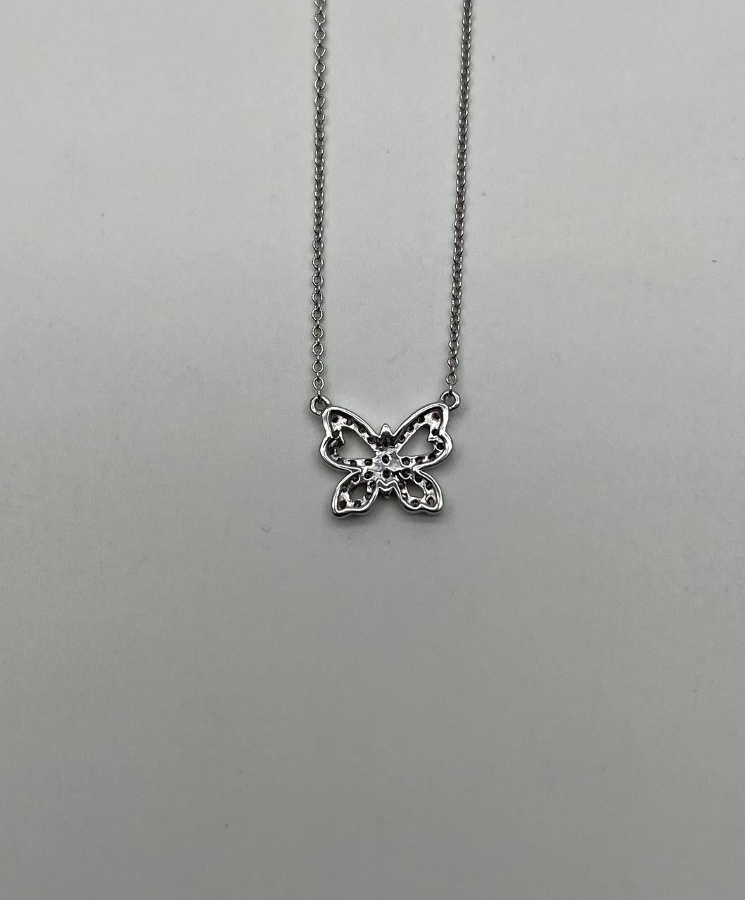 Butterfly Pave Set Diamonds Halo Motif 18K White Gold Pendant Chain Necklace
