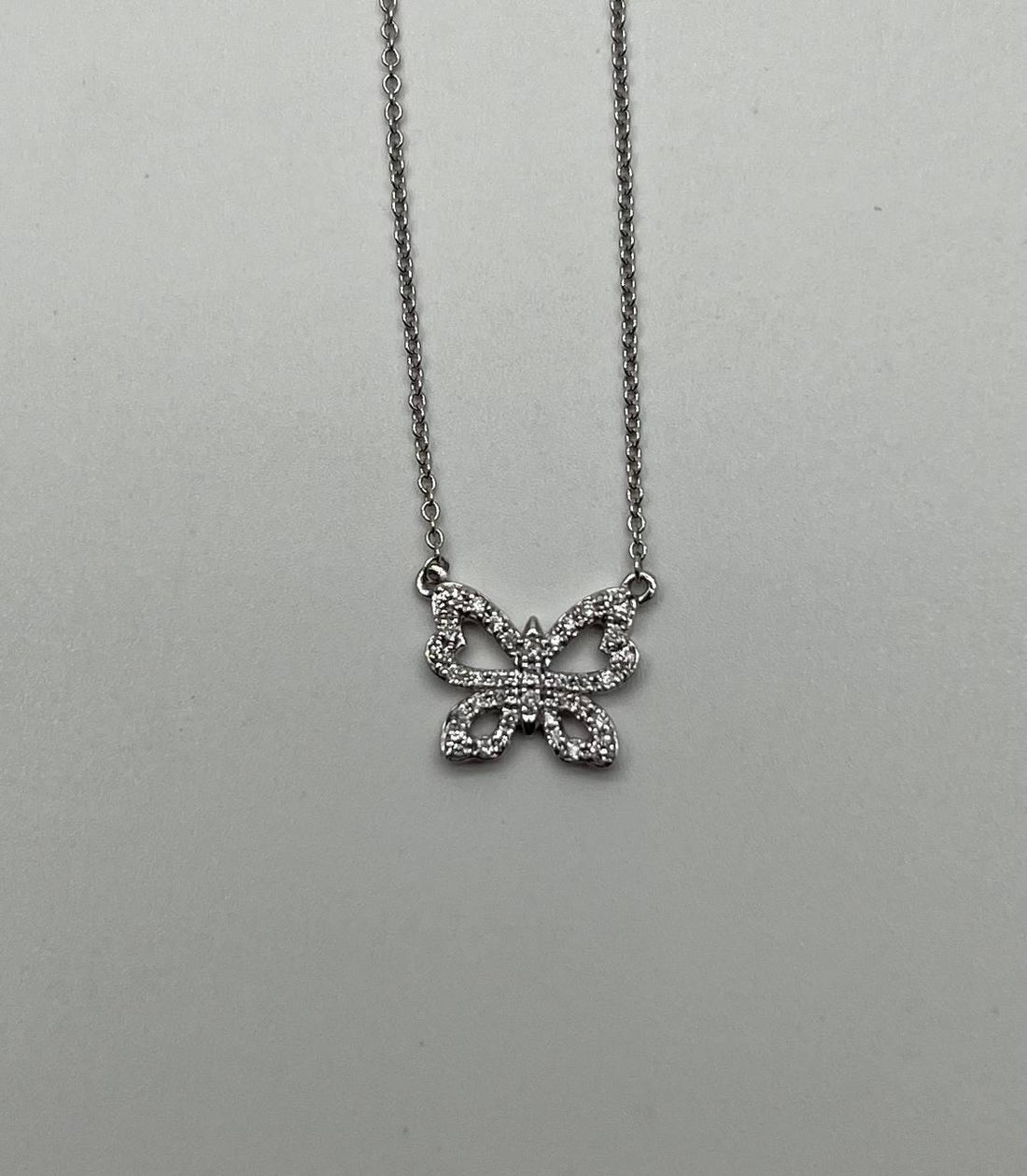 Butterfly Pave Set Diamonds Halo Motif 18K White Gold Pendant Chain Necklace
