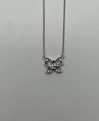 Butterfly Pave Set Diamonds Halo Motif 18K White Gold Pendant Chain Necklace
