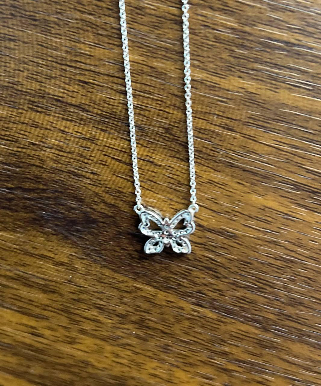 Butterfly Pave Set Diamonds Halo Motif 18K White Gold Pendant Chain Necklace