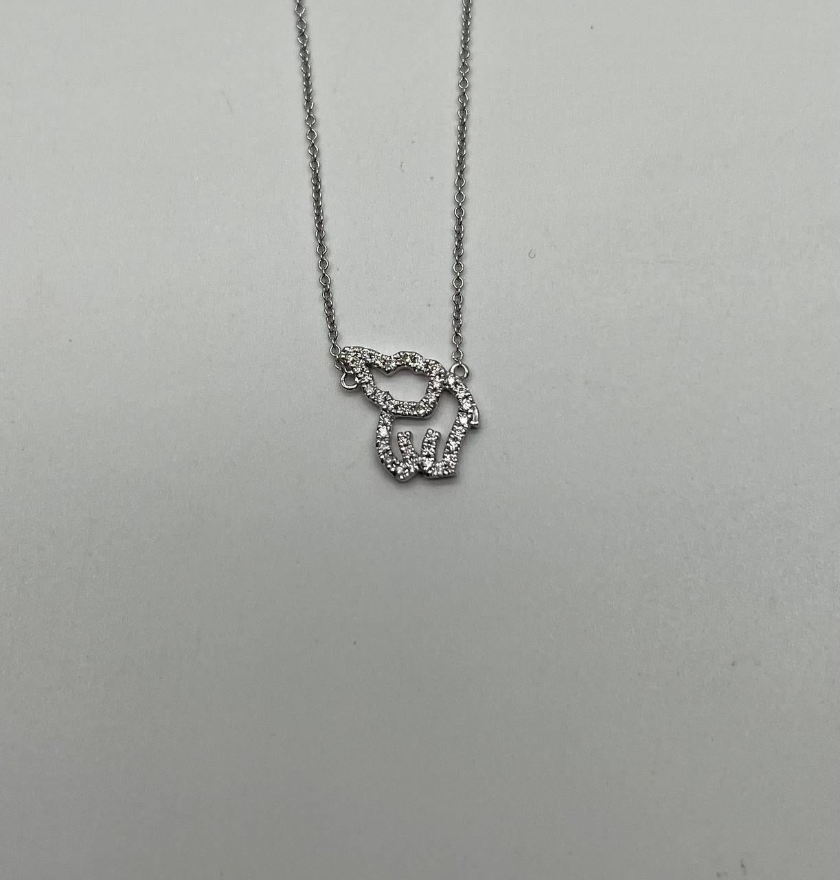 elephant diamonds halo set motif 18k karat white gold pendant chain necklace