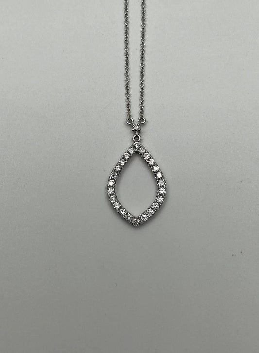 Marquise Oval Shape Rhombus Diamonds Halo Motif 18K White Gold Pendant Necklace