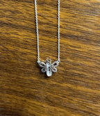 Honey Bee Symbol Diamonds Halo Motif 18K Karat White Gold Pendant Chain Necklace