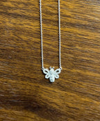 Honey Bee Symbol Diamonds Halo Motif 18K Karat White Gold Pendant Chain Necklace