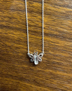 Honey Bee Symbol Diamonds Halo Motif 18K Karat White Gold Pendant Chain Necklace