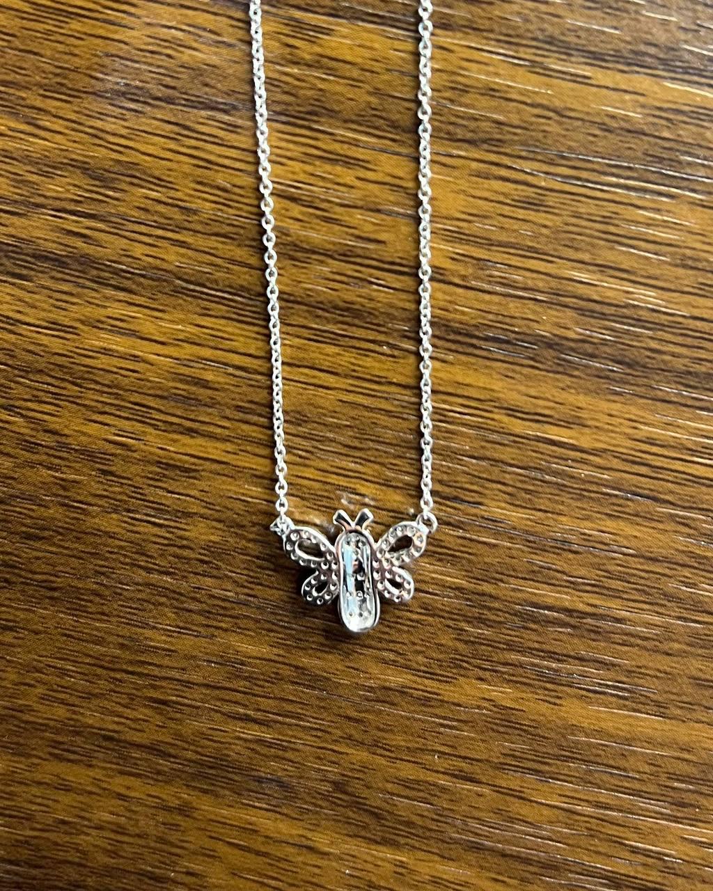 Honey Bee Symbol Diamonds Halo Motif 18K Karat White Gold Pendant Chain Necklace