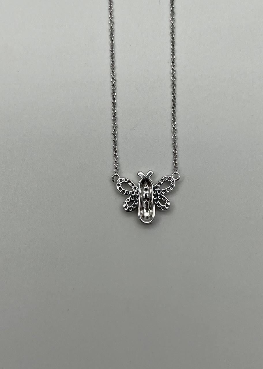 Honey Bee Symbol Diamonds Halo Motif 18K Karat White Gold Pendant Chain Necklace