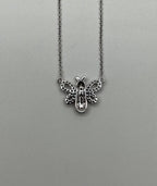 Honey Bee Symbol Diamonds Halo Motif 18K Karat White Gold Pendant Chain Necklace