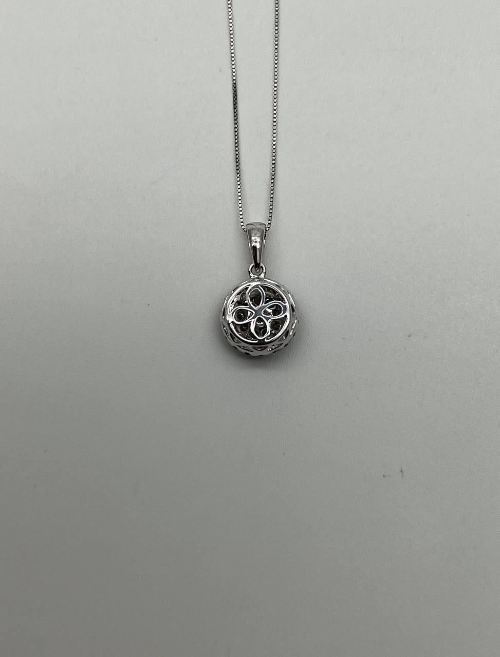 Diamonds Pave Set Round Cluster Black Diamonds Halo White Gold Pendant Necklace