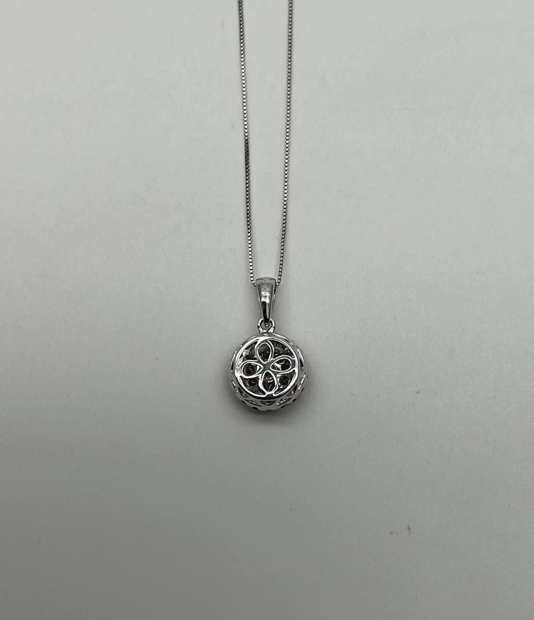 Diamonds Pave Set Round Cluster Black Diamonds Halo White Gold Pendant Necklace