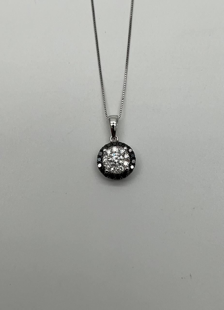 Diamonds Pave Set Round Cluster Black Diamonds Halo White Gold Pendant Necklace