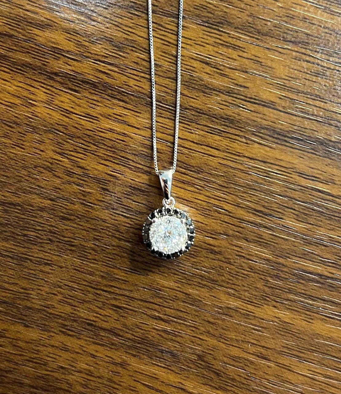 Diamonds Pave Set Round Cluster Black Diamonds Halo White Gold Pendant Necklace