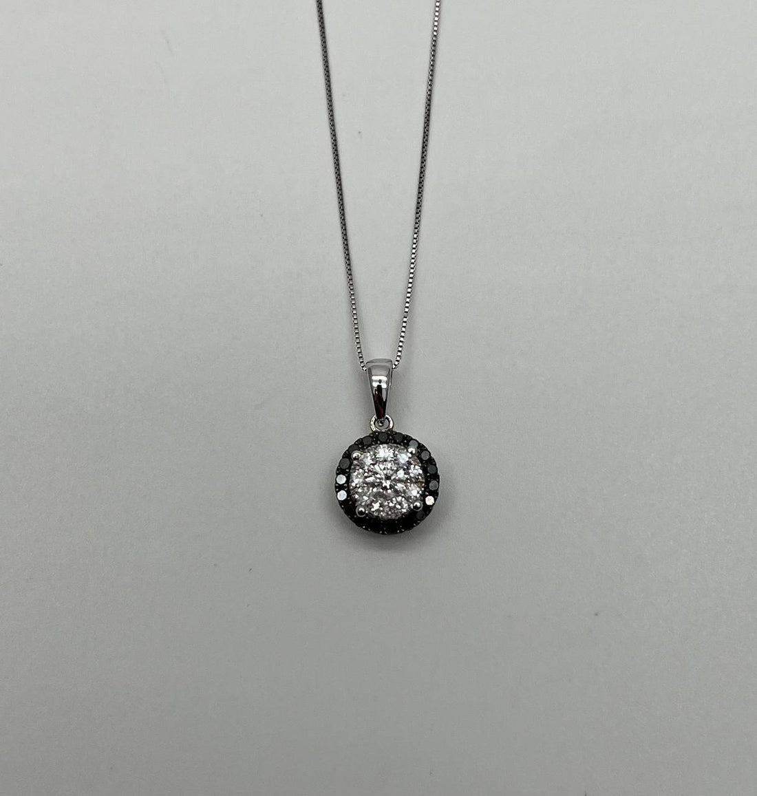 Diamonds Pave Set Round Cluster Black Diamonds Halo White Gold Pendant Necklace