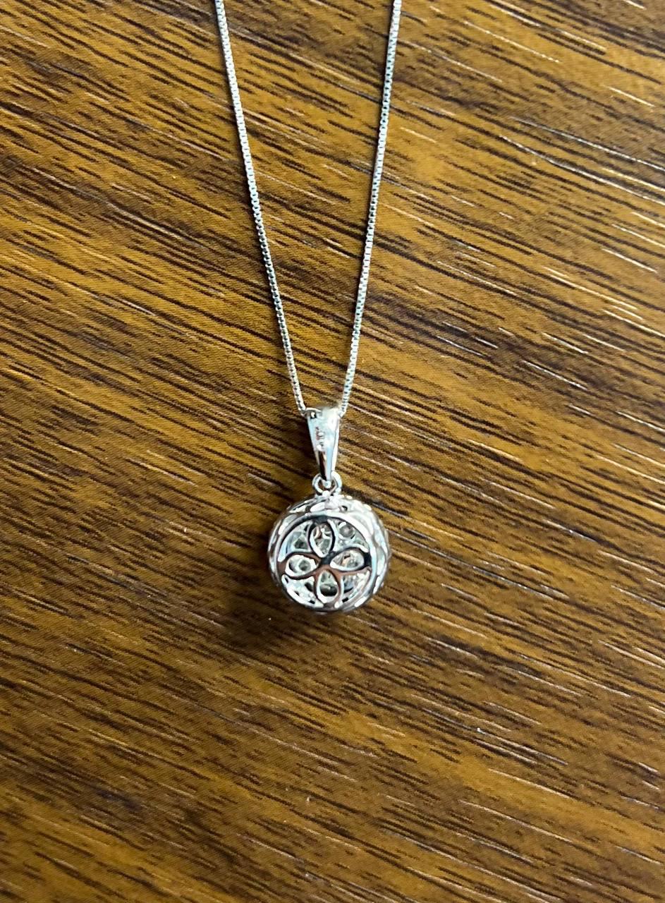 Diamonds Pave Set Round Cluster Black Diamonds Halo White Gold Pendant Necklace