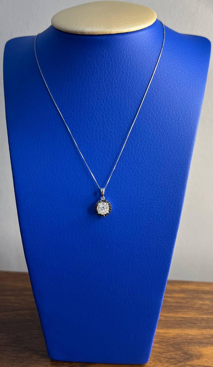 Diamonds Pave Set Round Cluster Black Diamonds Halo White Gold Pendant Necklace