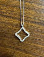 Clover Rhombus Diamonds Halo Motif 18K Karat White Gold Pendant Chain Necklace