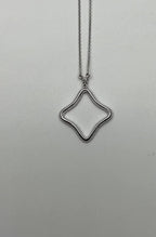 Clover Rhombus Diamonds Halo Motif 18K Karat White Gold Pendant Chain Necklace