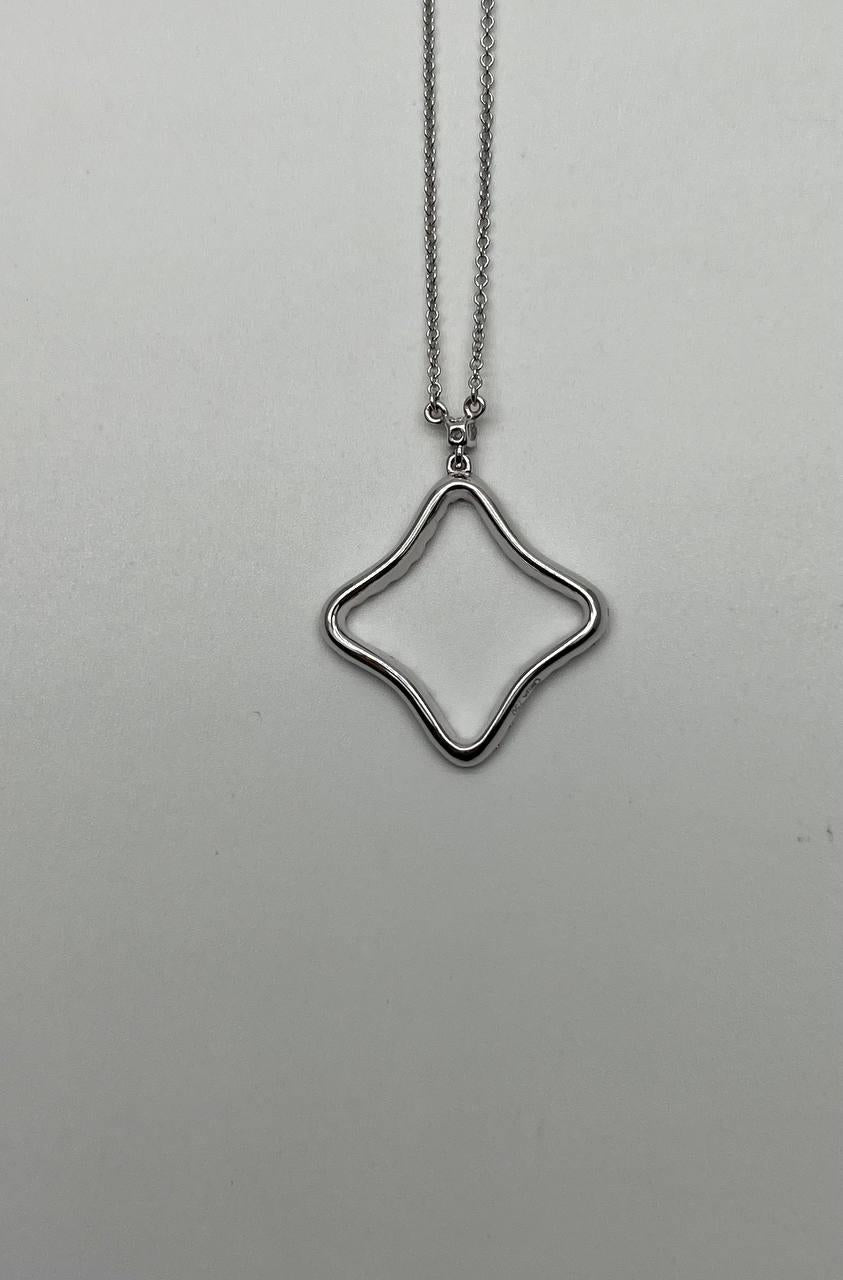 Clover Rhombus Diamonds Halo Motif 18K Karat White Gold Pendant Chain Necklace