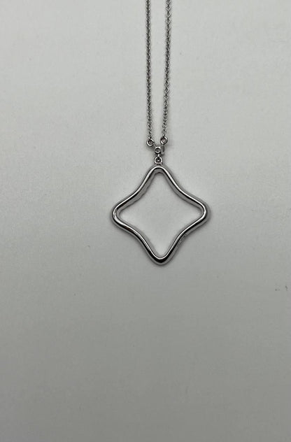 Clover Rhombus Diamonds Halo Motif 18K Karat White Gold Pendant Chain Necklace