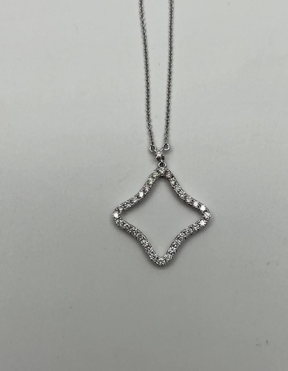 Clover Rhombus Diamonds Halo Motif 18K Karat White Gold Pendant Chain Necklace
