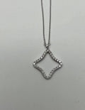 Clover Rhombus Diamonds Halo Motif 18K Karat White Gold Pendant Chain Necklace