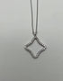 Clover Rhombus Diamonds Halo Motif 18K Karat White Gold Pendant Chain Necklace
