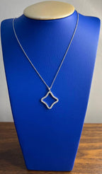Clover Rhombus Diamonds Halo Motif 18K Karat White Gold Pendant Chain Necklace
