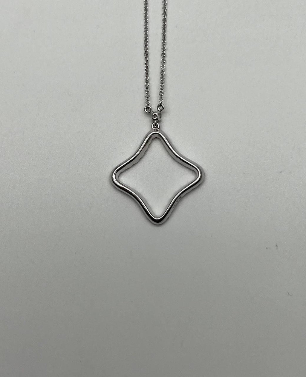 Clover Rhombus Diamonds Halo Motif 18K Karat White Gold Pendant Chain Necklace