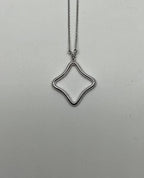 Clover Rhombus Diamonds Halo Motif 18K Karat White Gold Pendant Chain Necklace