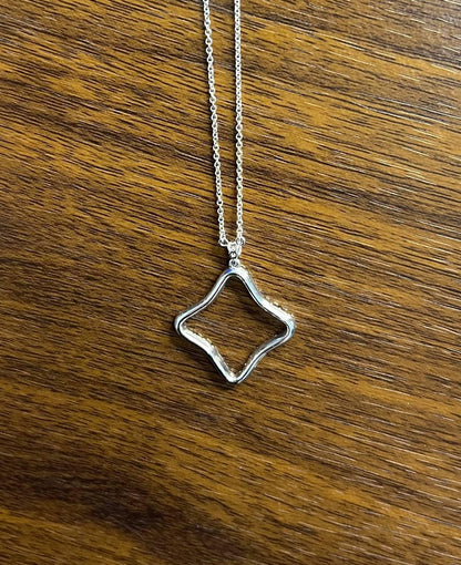 Clover Rhombus Diamonds Halo Motif 18K Karat White Gold Pendant Chain Necklace