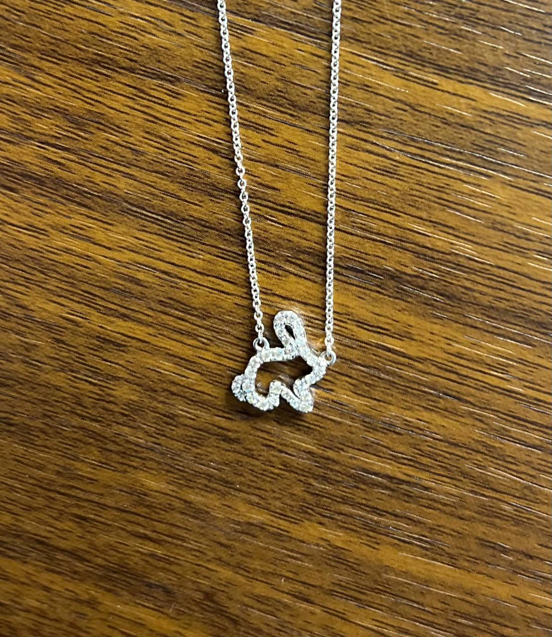 Bunny Rabbit Symbol Diamond Halo Set 18K White Gold Chain Pendant Necklace