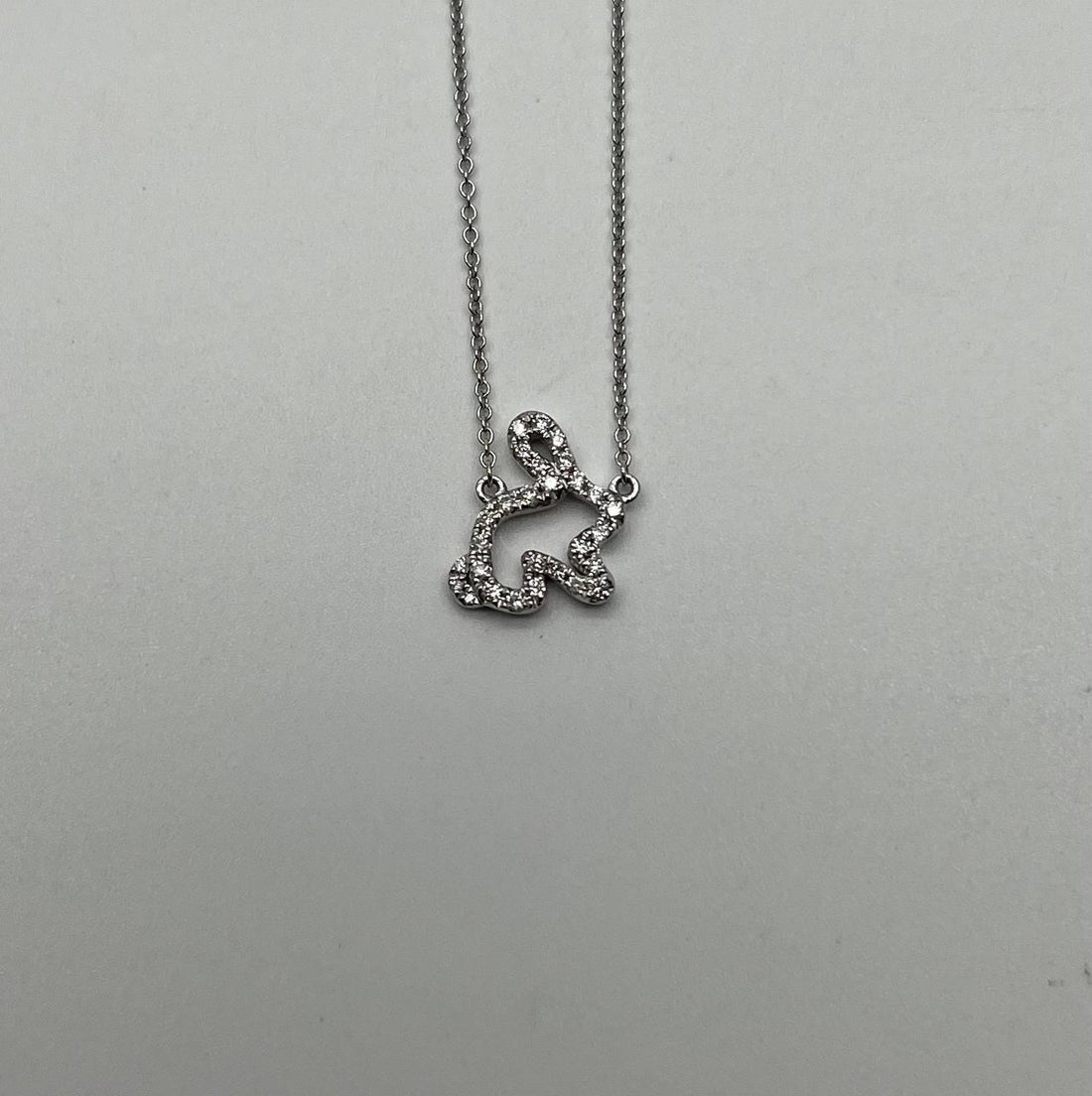 Bunny Rabbit Symbol Diamond Halo Set 14K White Gold Chain Pendant Necklace