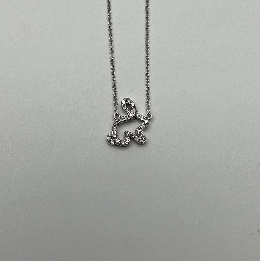 Bunny Rabbit Symbol Diamond Halo Set 14K White Gold Chain Pendant Necklace