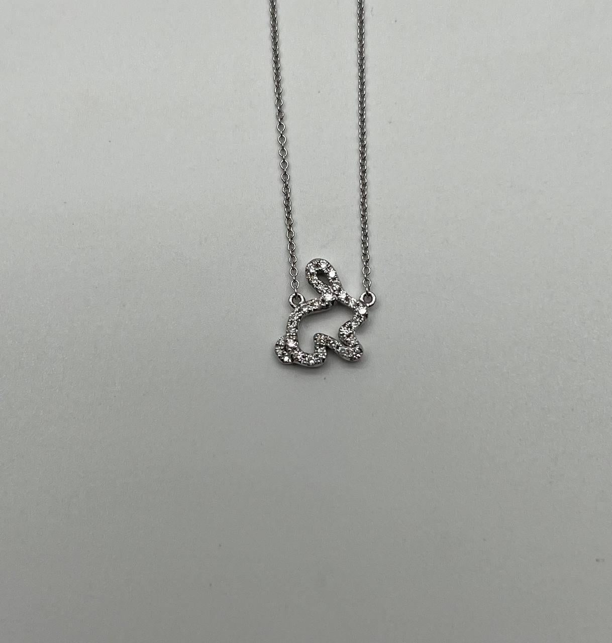 Bunny Rabbit Symbol Diamond Halo Set 18K White Gold Chain Pendant Necklace