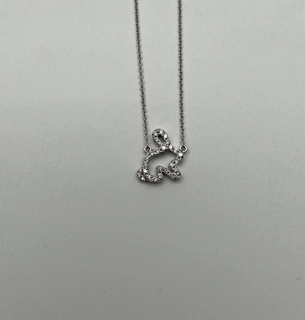 Bunny Rabbit Symbol Diamond Halo Set 14K White Gold Chain Pendant Necklace