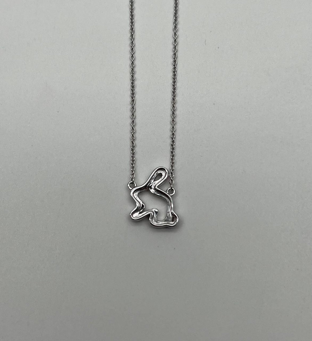 Bunny Rabbit Symbol Diamond Halo Set 14K White Gold Chain Pendant Necklace