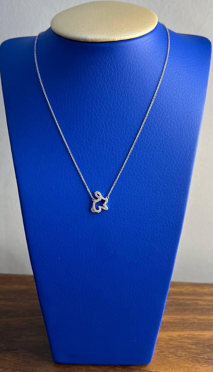 Bunny Rabbit Symbol Diamond Halo Set 18K White Gold Chain Pendant Necklace