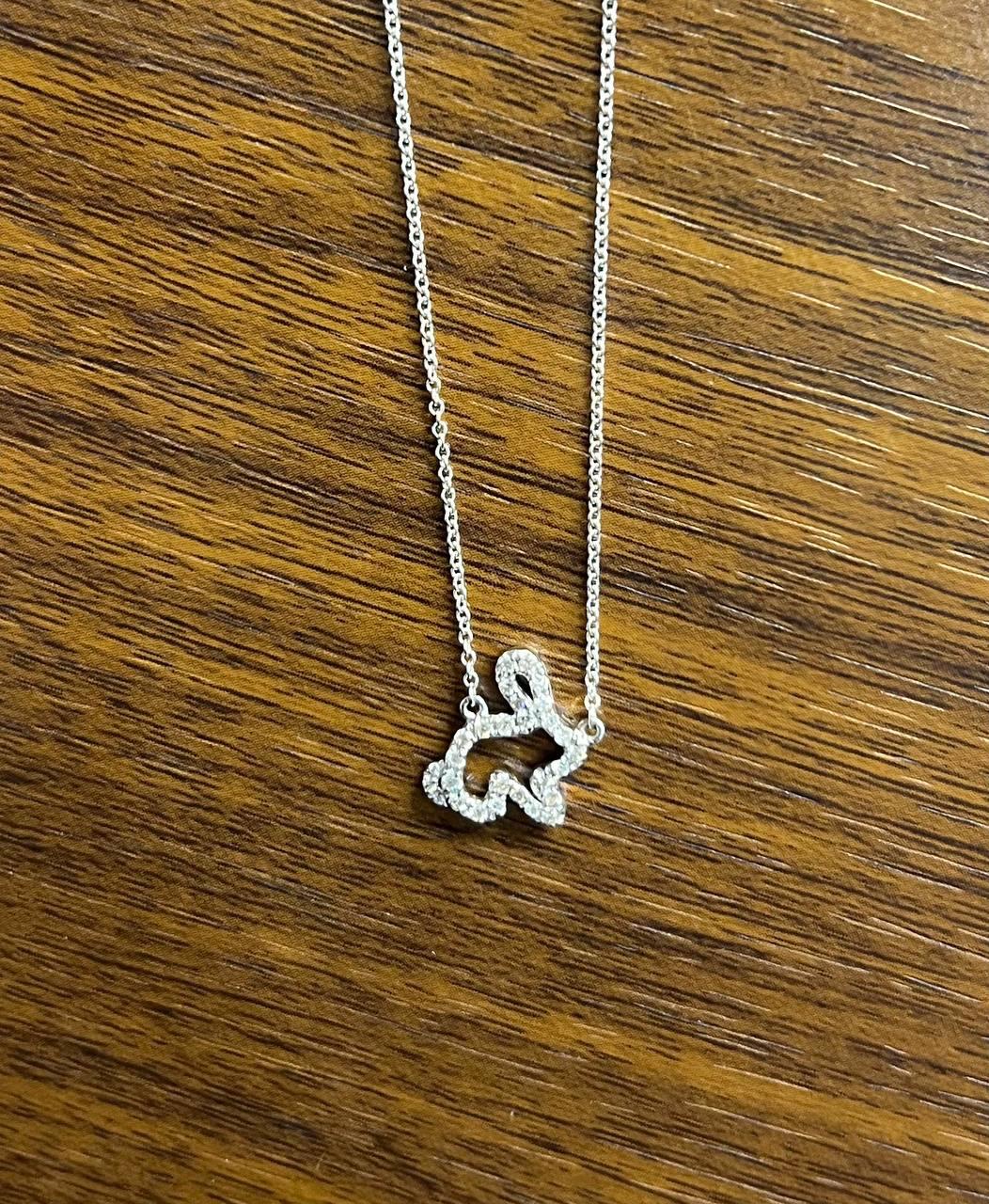 Bunny Rabbit Symbol Diamond Halo Set 18K White Gold Chain Pendant Necklace